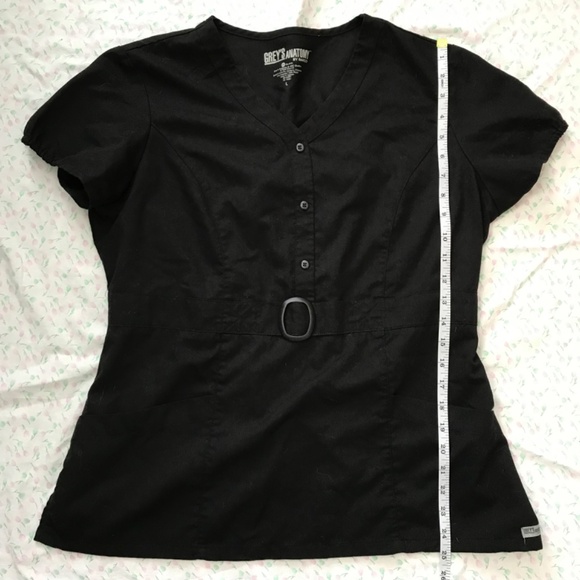 Grey's Anatomy Scrub Top Black L Front Pockets Half Button Waist Accent - Picture 14 of 16